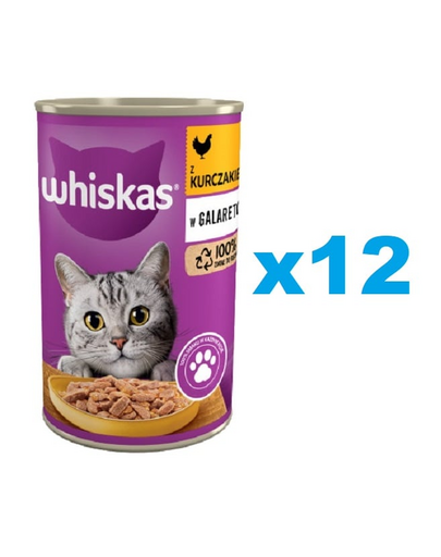 WHISKAS Adult conserva 12x400 g hrana umeda pentru pisici adulte, bucati de pui in jeleu