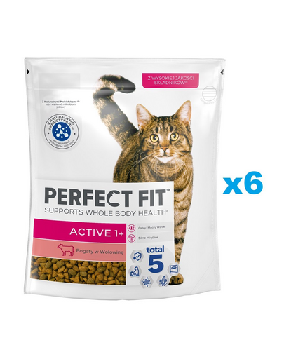 PERFECT FIT Active 1+ 6x750 g Hrana pisici, cu vita