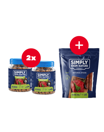 SIMPLY FROM NATURE Smart recompensa caini, din cal 2 x 130 g + snack GRATIS