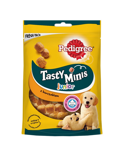 PEDIGREE Tasty Minis Junior 125 g Recompense pentru catei, cu pui