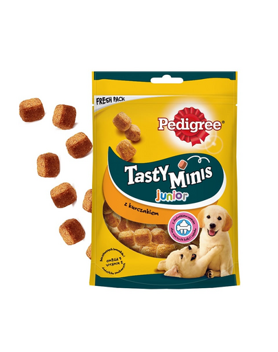 PEDIGREE Tasty Minis Junior 125 g Recompense pentru catei, cu pui