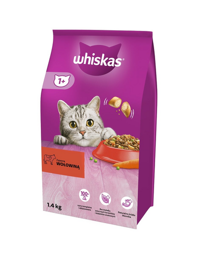 WHISKAS Adult 1,4 kg  hrana uscata completa pentru pisici adulte cu carne de vita delicioasa