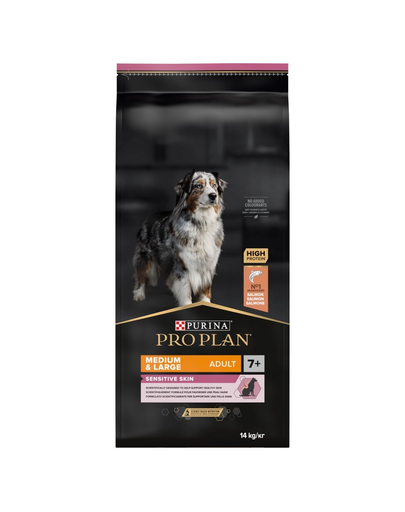 PURINA PRO PLAN Medium Large Adult 7+ Sensitive Skin hrana uscata caini adulti peste 7 ani, rase medii si mari cu piele sensibila 14 kg