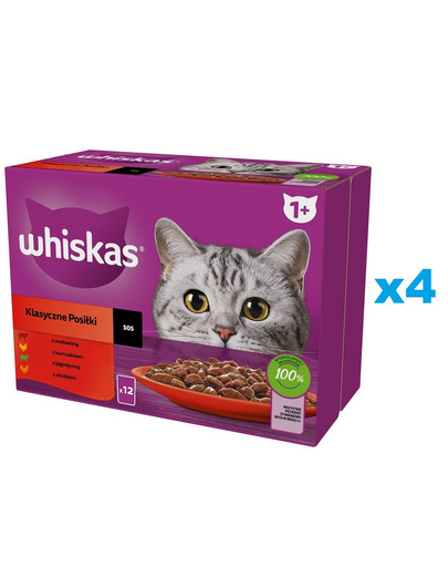 WHISKAS Adult hrana umeda plicuri 48x85 g pentru pisici Classic Meals carne de vita, pui, miel, pasare in sos