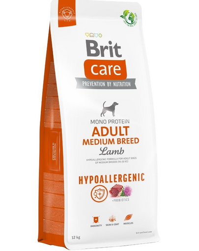 BRIT Care Hypoallergenic Adult Medium Breed Sac hrana caini talie medie, cu miel 12 kg