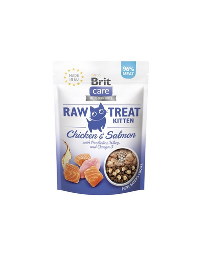 BRIT Recompense pisoi Care Raw Treat Freeze Dried Kitten 40 g pui si somon liofilizat cu probiotice