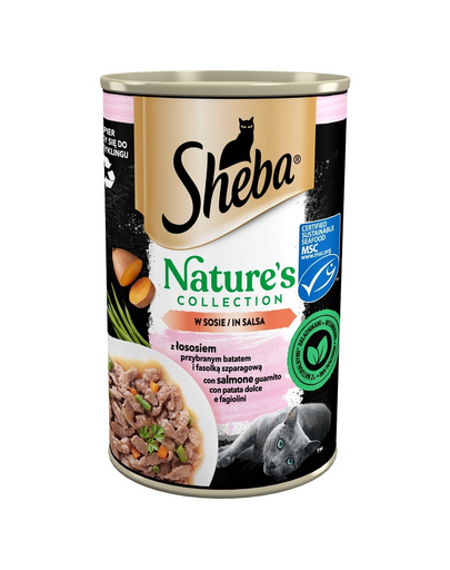 SHEBA conserva hrana umeda 400 g Nature's Collection cu somon garnisit cu yam si fasole verde in sos