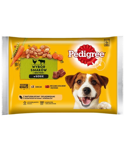 PEDIGREE Hrana umeda cu pui, legume si vita pentru caini 4 x 100 g