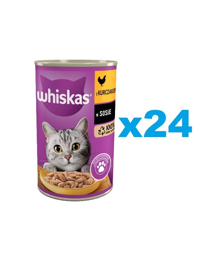 WHISKAS Adult 24x400 g pui in sos, hrana umeda completa pisici adulte