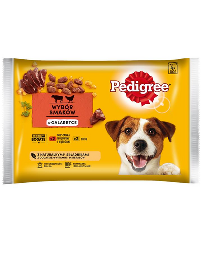 PEDIGREE Hrana umeda pentru caini cu vita si pasare in aspic 4x100 g