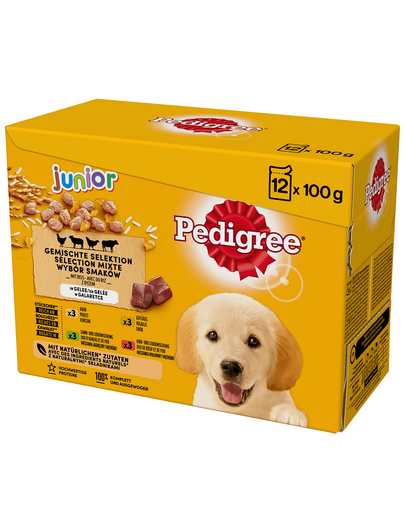 PEDIGREE Junior Hrana umeda caini junior, mix arome cu orez 12x100g