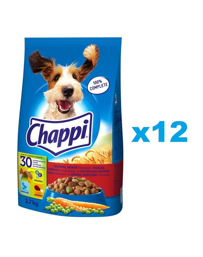 CHAPPI 3x2.7 kg - hrana uscata pentru caini cu vita, pasare si legume