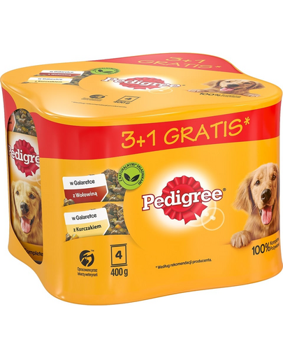 PEDIGREE Adult Conserve pentru caini 4x400 g cu pui si vita in aspic