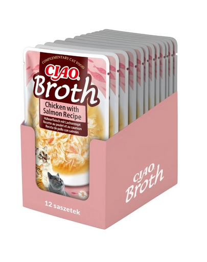 INABA CIAO Broth hrana lichida pisici, cu pui si somon 12x40g