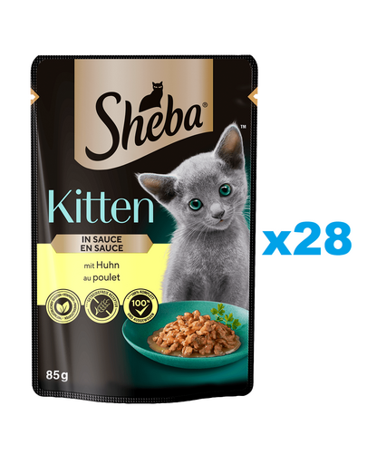 SHEBA Kitten plicuri pentru pui pisica 28x85 g bucati de pui in sos