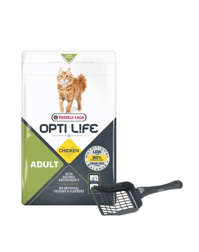 VERSELE-LAGA Opti Life Cat Adult Chicken 2.5 kg hrana cu pui pentru pisici + lopatica litiera GRATIS