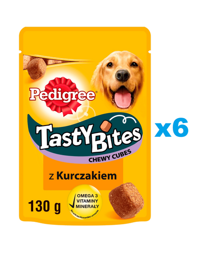 PEDIGREE Tasty Bites Chewy Cubes Set recompense cu pui pentru caine 6x130 g