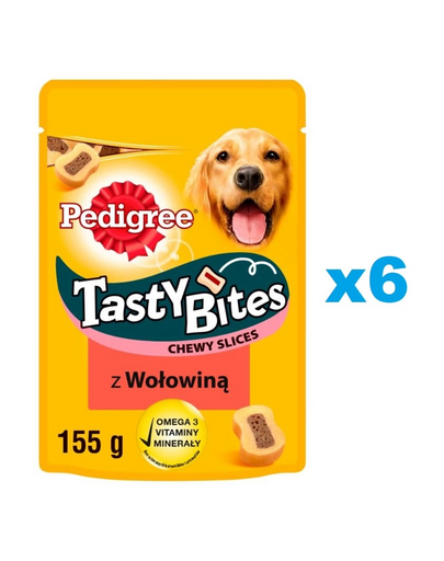 PEDIGREE Tasty Bites Chewy Slices Set recompense caine, cu vita 6x155g