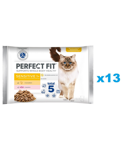 PERFECT FIT Sensitive 1+ plicuri in sos pisica adulta 52x85 g cu pui si somon