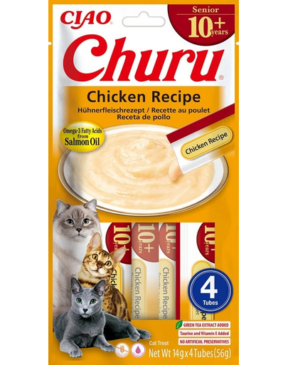 INABA Churu Cat Senior Chicken 4x14g recompensa cremoasa cu aroma de pui pentru pisici mai in varsta