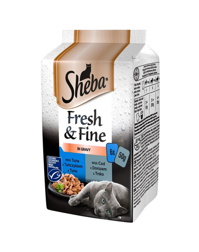 SHEBA Fresh&Fine in sos 6x50g hrana pisica cu ton si cod