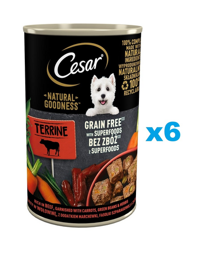 CESAR Natural Goodness Pachet mancare pentru caini adulti, vita cu morcovi si fasole 6x400 g