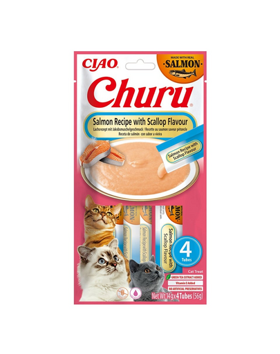 INABA Churu Cat Salmon with Scallop 4x14g recompensa pisici, cu somon si scoici