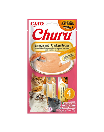 INABA Churu Cat Salmon with Chicken 4x14g gustari cremoase pentru pisici cu somon si pui