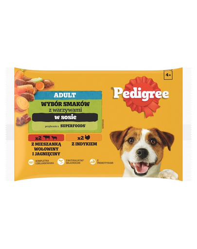 PEDIGREE Mix arome in sos 4x100g vita si miel, curcan si morcovi
