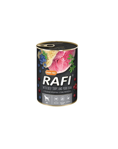 RAFI Hrana pentru caini cu sunca, stomac vita, afine si merisor 400g