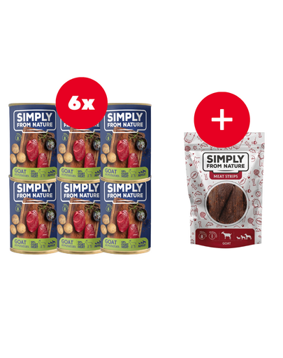SIMPLY FROM NATURE conserve pentru caini 6 x 400 g capra si cartof + recompensa GRATIS