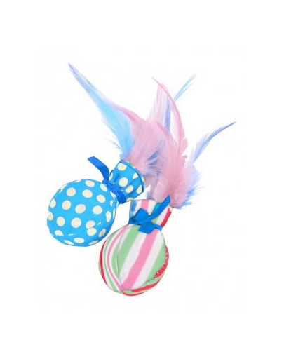 ZOLUX Jucărie pentru pisici Candy Toys Ball z feather 2 buc. cu iarba-mâței și clopoțel culoare albastru