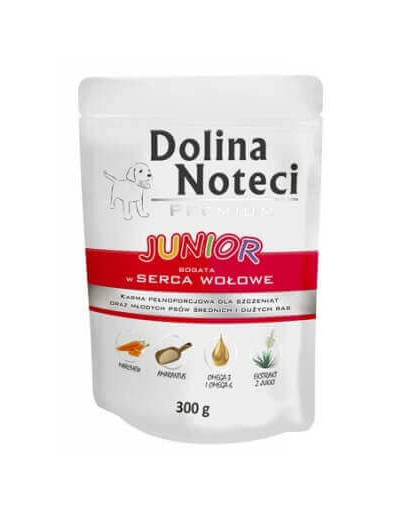 DOLINA NOTECI Premium Junior - Hrană umedă bogată în inimi de vită 300g