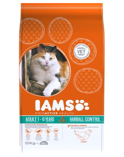 IAMS Cat Adult All Breeds Hairball Control cu Pui 2.55 kg