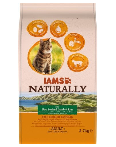 IAMS Naturally Adult Cat with New Zealand Lamb & Rice hrana uscata pisici adulte, miel si orez 2,7 kg