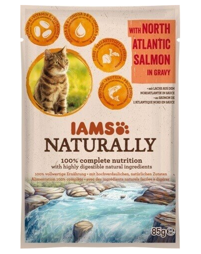 IAMS Naturally Adult Cat cu Somon din Atlanticul de Nord în Sos 85 g