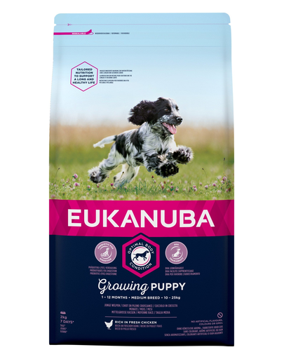 EUKANUBA Growing Puppy Medium Breed Hrana uscata pentru catei de talie medie, bogat in pui proaspat 2kg