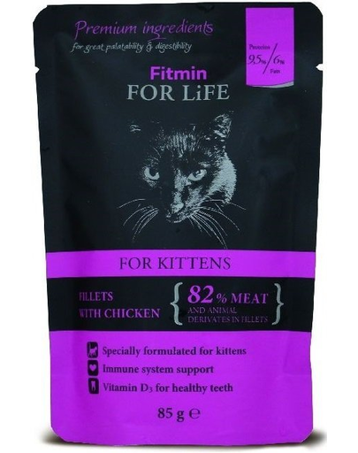 FITMIN Cat For Life pouch kitten chicken 85 g hrana umeda la plic pentru pisoi, cu pui Cat imagine 2022
