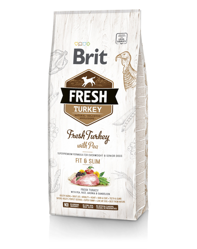 BRIT Fresh Light Fit&Slim Hrană Uscată Cu Mazare și Curcan 2,5 Kg