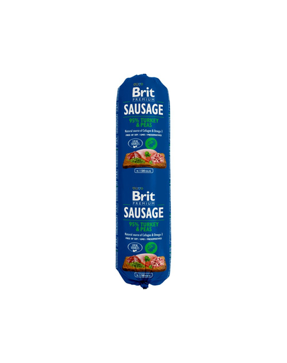 BRIT Sausage cu pui, curcan și mazăre 800 g
