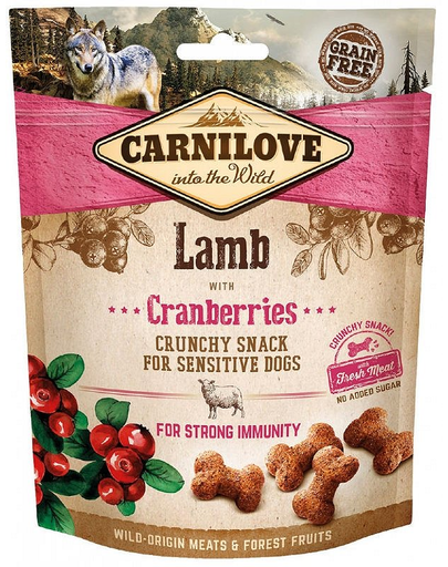  CARNILOVE Crunchy Snacks recompense crocante pentru caini, cu miel si afine 200 g 