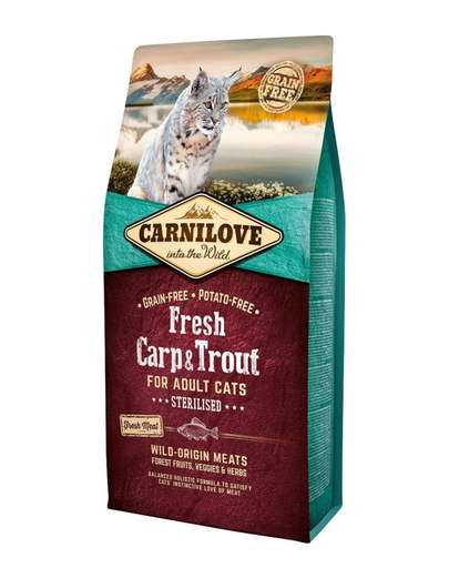 CARNILOVE – Hrană Uscată Pentru Pisici Adulte, După Castrare / Sterilizare – Crap Si Păstrăv – 2 Kg