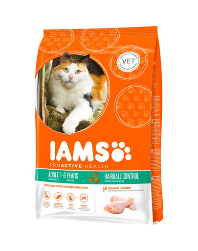 IAMS Cat Adult All Breeds Hairball Control cu Pui 850 g
