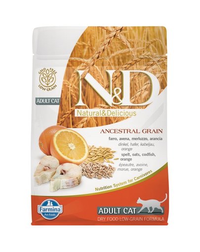 FARMINA N&amp;D Adult Cat Low Grain cod și portocale 5 kg