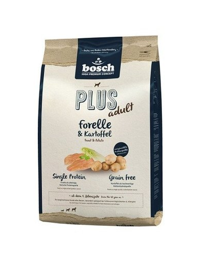 BOSCH Plus Hrana uscata caini adulti cu sensibilitati, cu pastrav si cartofi 1 kg Adulti imagine 2022