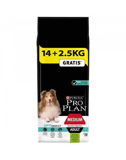 PURINA ONE ProPlan Opti Digest Adult Medium - Hrană uscată pentru câini de talie medie cu probleme digestive 14 + 2.5 kg