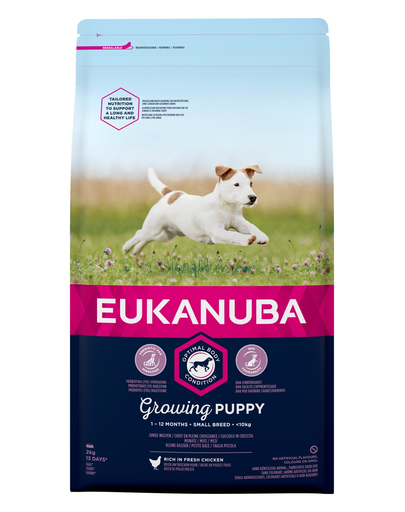 EUKANUBA Growing Puppy Small Breed Hrana uscata pentru catei de talie mica, bogat în pui proaspat 2kg