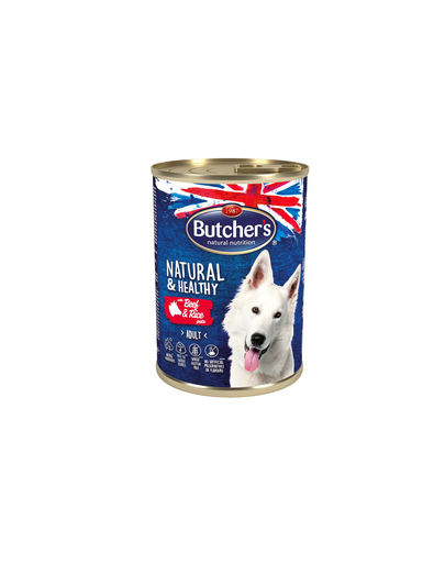 BUTCHER'S Dog Natural&Healthy Hrana umeda pentru caini, pate cu vita si orez 390g