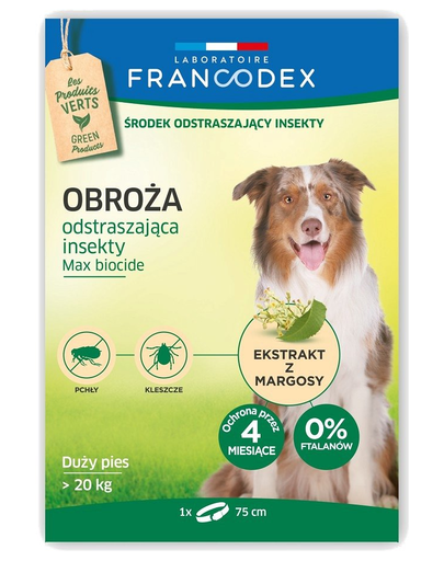 FRANCODEX Zgarda protectie anti-purici si insecte pentru caini cu greutate peste 20 kg – 4 luni de protectie, 75 cm fera.ro imagine 2022