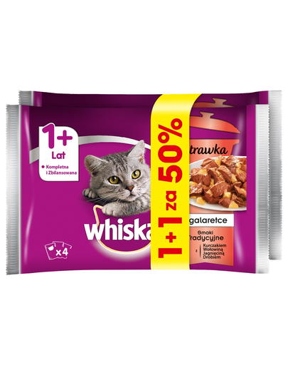 WHISKAS Adult arome tradiționale 8 x 85g cu pui, cu vită, cu miel, cu păsări de curte